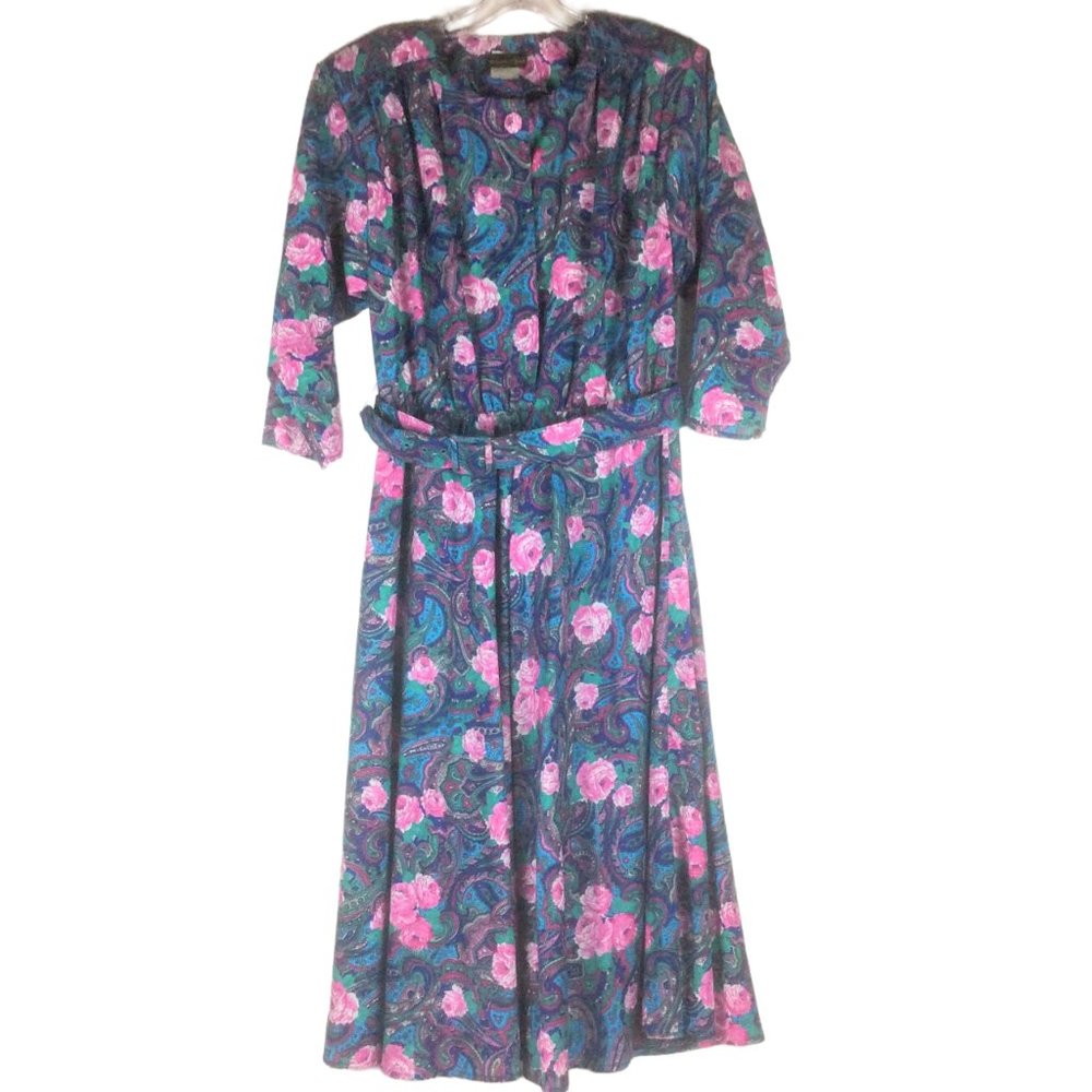 Vintage Stuart Alan Floral Paisley Cottagecore 80s Midi Dress Size 12